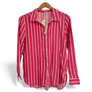 Grand & Greene Pink Striped Button Up Collared Long Sleeve Shirt Women’s SIZE S